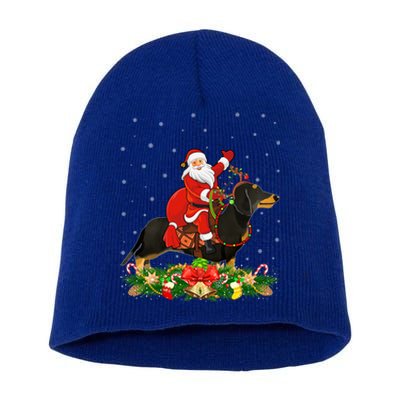 Dachshund Dog Lover Funny Santa Riding Dachshund Christmas Gift Short Acrylic Beanie