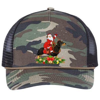 Dachshund Dog Lover Funny Santa Riding Dachshund Christmas Gift Retro Rope Trucker Hat Cap