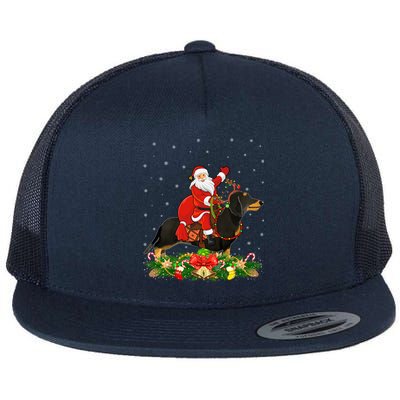 Dachshund Dog Lover Funny Santa Riding Dachshund Christmas Gift Flat Bill Trucker Hat