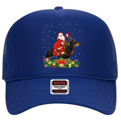 Dachshund Dog Lover Funny Santa Riding Dachshund Christmas Gift High Crown Mesh Back Trucker Hat