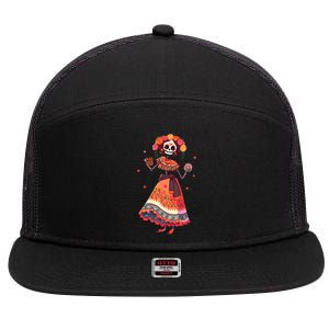 Dia De Los Muertos Day Of The Dead Mexican Sugar Skeleton 7 Panel Mesh Trucker Snapback Hat