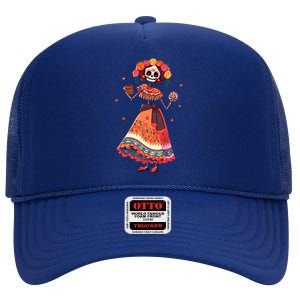 Dia De Los Muertos Day Of The Dead Mexican Sugar Skeleton High Crown Mesh Back Trucker Hat