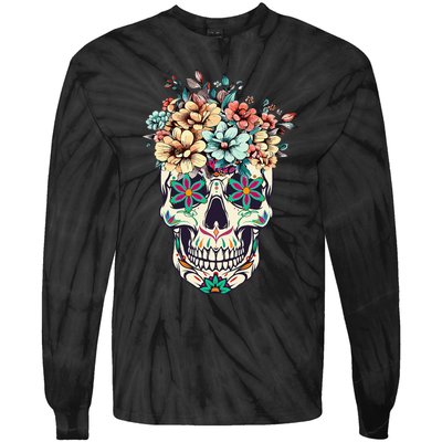 Dia De Los Muertos Sugar Skull La Catrina Halloween Tie-Dye Long Sleeve Shirt