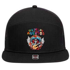 Dia De Los Muertos Catrina Sugar Skull Day of Dead Halloween 7 Panel Mesh Trucker Snapback Hat