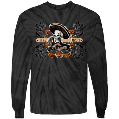 Dia de los Muertos Theme with Skeleton Vocalist Design Tie-Dye Long Sleeve Shirt