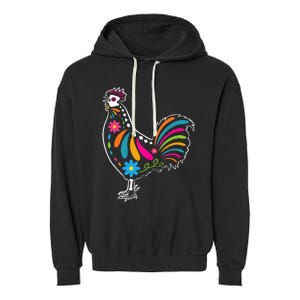 Dia De Los Muertos Halloween Sugar Skull Rooster Garment-Dyed Fleece Hoodie