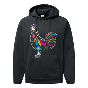 Dia De Los Muertos Halloween Sugar Skull Rooster Performance Fleece Hoodie