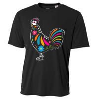 Dia De Los Muertos Halloween Sugar Skull Rooster Cooling Performance Crew T-Shirt