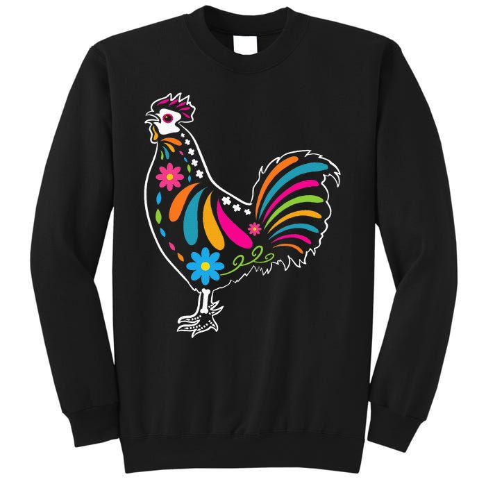 Dia De Los Muertos Halloween Sugar Skull Rooster Sweatshirt