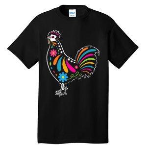 Dia De Los Muertos Halloween Sugar Skull Rooster Tall T-Shirt