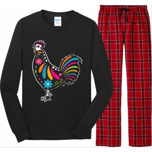 Dia De Los Muertos Halloween Sugar Skull Rooster Long Sleeve Pajama Set