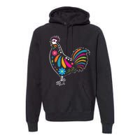 Dia De Los Muertos Halloween Sugar Skull Rooster Premium Hoodie