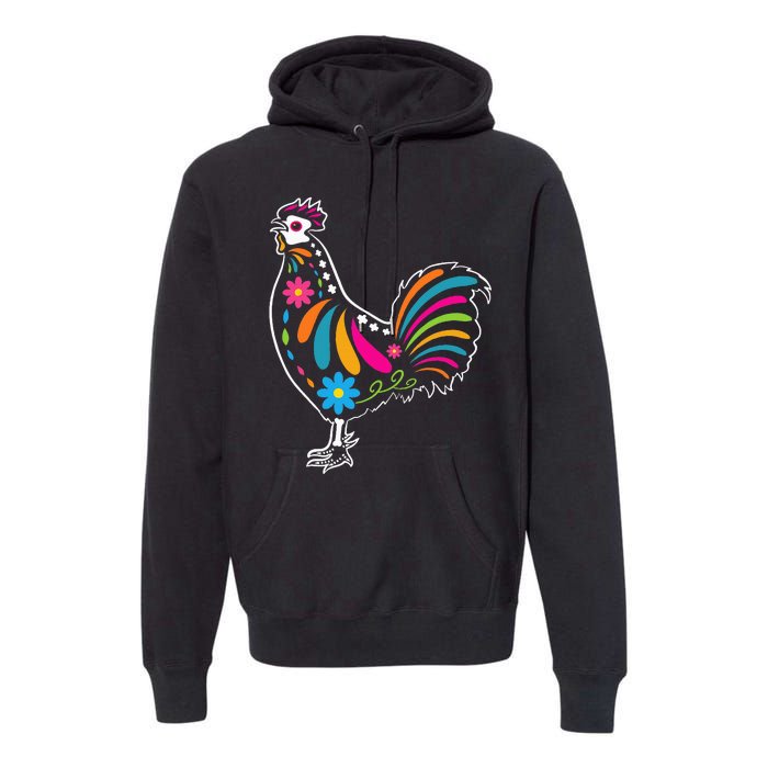 Dia De Los Muertos Halloween Sugar Skull Rooster Premium Hoodie