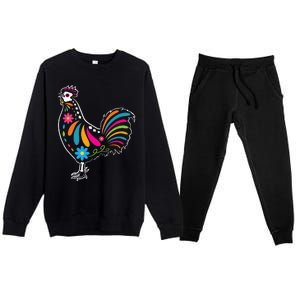 Dia De Los Muertos Halloween Sugar Skull Rooster Premium Crewneck Sweatsuit Set