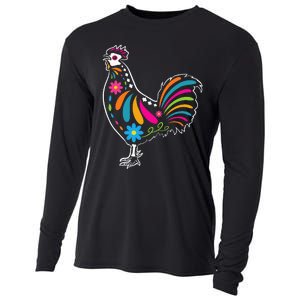 Dia De Los Muertos Halloween Sugar Skull Rooster Cooling Performance Long Sleeve Crew