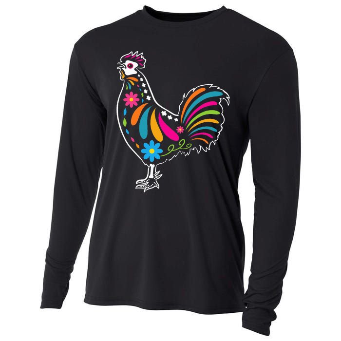 Dia De Los Muertos Halloween Sugar Skull Rooster Cooling Performance Long Sleeve Crew