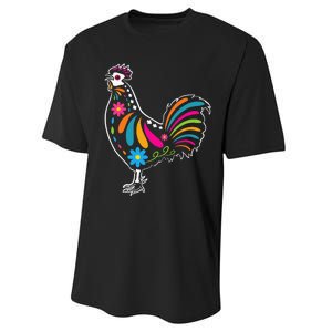 Dia De Los Muertos Halloween Sugar Skull Rooster Performance Sprint T-Shirt