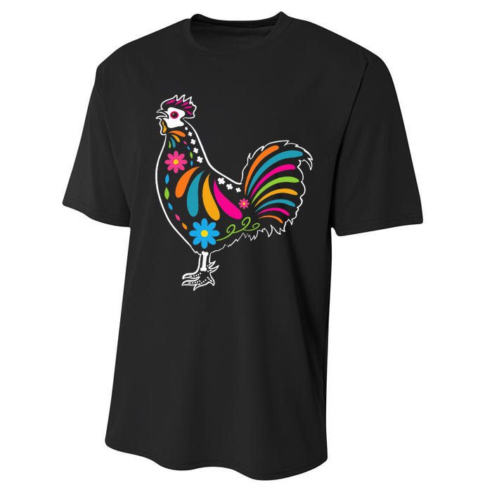 Dia De Los Muertos Halloween Sugar Skull Rooster Performance Sprint T-Shirt