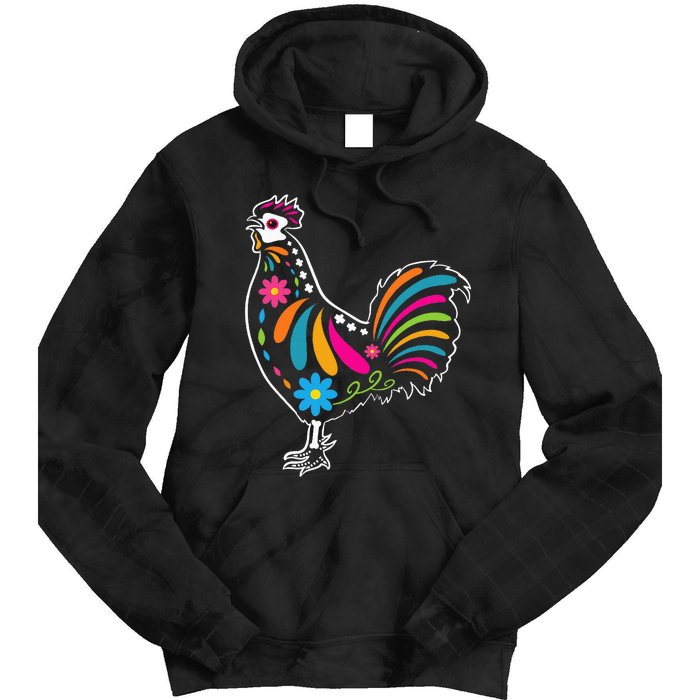 Dia De Los Muertos Halloween Sugar Skull Rooster Tie Dye Hoodie