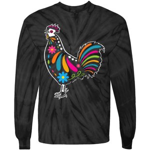 Dia De Los Muertos Halloween Sugar Skull Rooster Tie-Dye Long Sleeve Shirt