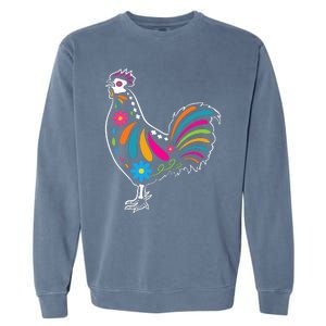 Dia De Los Muertos Halloween Sugar Skull Rooster Garment-Dyed Sweatshirt