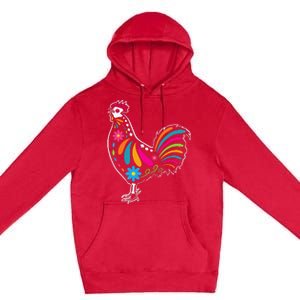 Dia De Los Muertos Halloween Sugar Skull Rooster Premium Pullover Hoodie