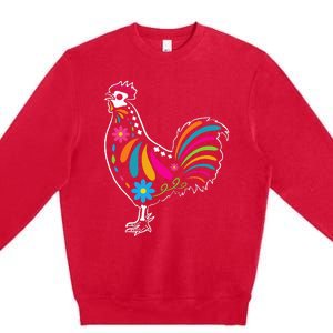 Dia De Los Muertos Halloween Sugar Skull Rooster Premium Crewneck Sweatshirt