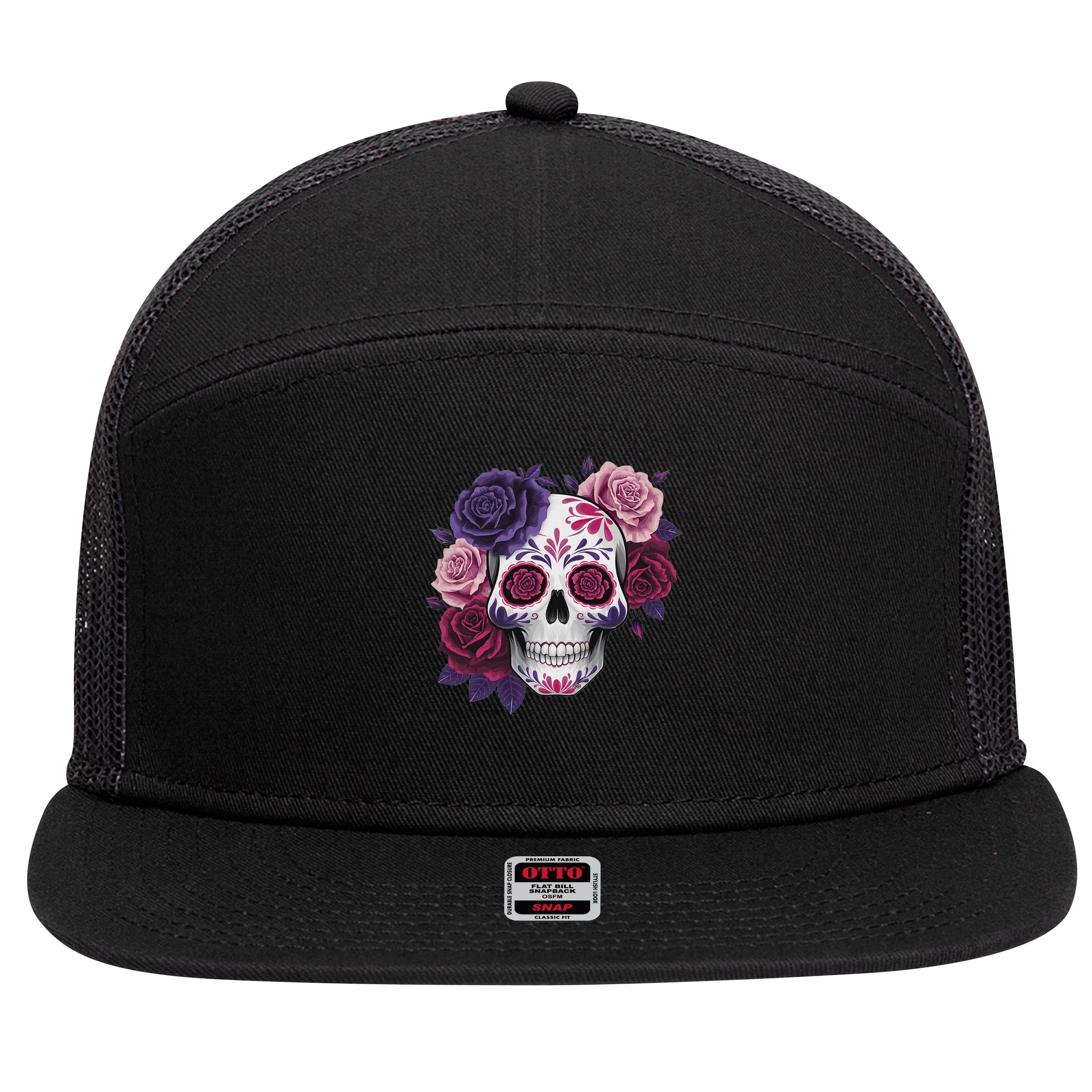 Dia De Los Muertos Costume Day Of The Dead Sugar Skull 7 Panel Mesh Trucker Snapback Hat