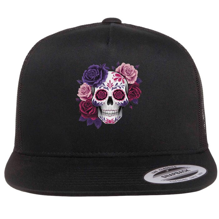 Dia De Los Muertos Costume Day Of The Dead Sugar Skull Flat Bill Trucker Hat