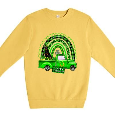 Doberman Dog Leprechaun Hat Truck Shamrock St Patricks Premium Crewneck Sweatshirt