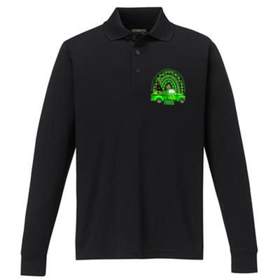 Doberman Dog Leprechaun Hat Truck Shamrock St Patricks Performance Long Sleeve Polo