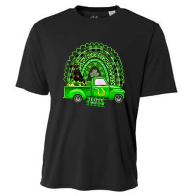 Doberman Dog Leprechaun Hat Truck Shamrock St Patricks Cooling Performance Crew T-Shirt