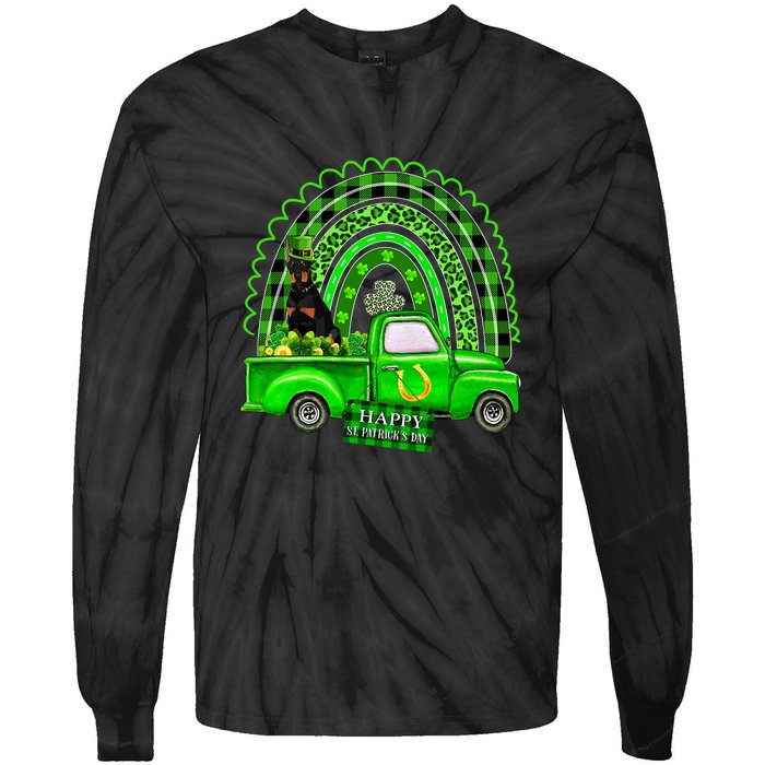 Doberman Dog Leprechaun Hat Truck Shamrock St Patricks Tie-Dye Long Sleeve Shirt