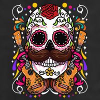 Dia De Los Muertos funny guitar musical 7 Panel Mesh Trucker Snapback Hat