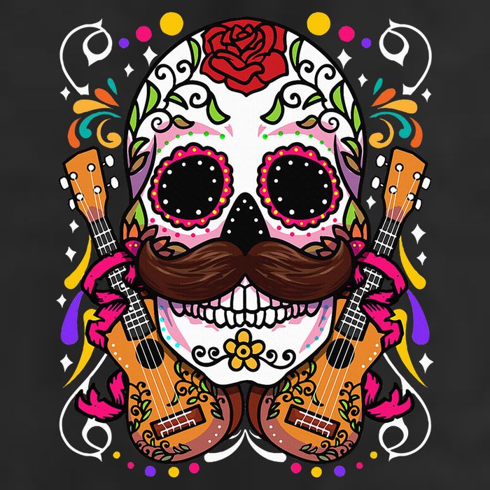 Dia De Los Muertos funny guitar musical 7 Panel Mesh Trucker Snapback Hat