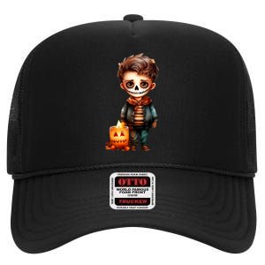 Dia De Los Muertos Cute Skeleton Mexican Sugar Skull High Crown Mesh Back Trucker Hat