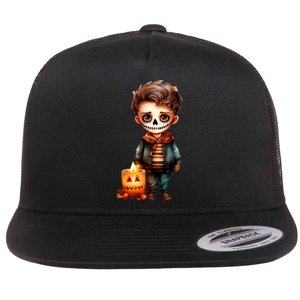 Dia De Los Muertos Cute Skeleton Mexican Sugar Skull Flat Bill Trucker Hat