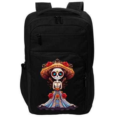 Dia De Los Muertos La Catrina Cute Skeleton Mexican Impact Tech Backpack