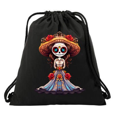 Dia De Los Muertos La Catrina Cute Skeleton Mexican Drawstring Bag