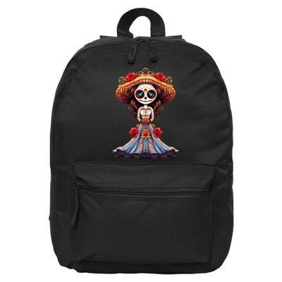 Dia De Los Muertos La Catrina Cute Skeleton Mexican 16 in Basic Backpack