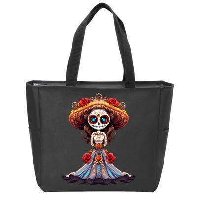 Dia De Los Muertos La Catrina Cute Skeleton Mexican Zip Tote Bag