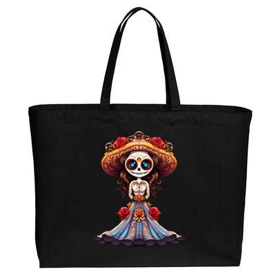 Dia De Los Muertos La Catrina Cute Skeleton Mexican Cotton Canvas Jumbo Tote