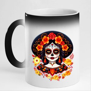 Dia De Los Muertos Day Of The Dead Sugar Skull La Catrina 11oz Black Color Changing Mug