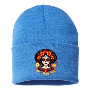 Dia De Los Muertos Day Of The Dead Sugar Skull La Catrina Sustainable Knit Beanie