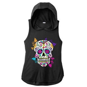 Dia De Los Muertos Sugar Skull Ladies PosiCharge Tri-Blend Wicking Draft Hoodie Tank