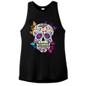 Dia De Los Muertos Sugar Skull Ladies PosiCharge Tri-Blend Wicking Tank