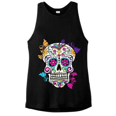 Dia De Los Muertos Sugar Skull Ladies PosiCharge Tri-Blend Wicking Tank