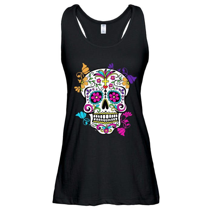 Dia De Los Muertos Sugar Skull Ladies Essential Flowy Tank