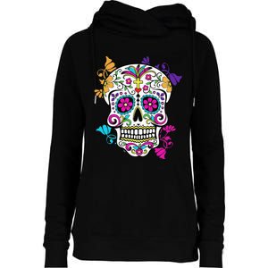 Dia De Los Muertos Sugar Skull Womens Funnel Neck Pullover Hood