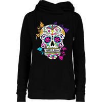 Dia De Los Muertos Sugar Skull Womens Funnel Neck Pullover Hood